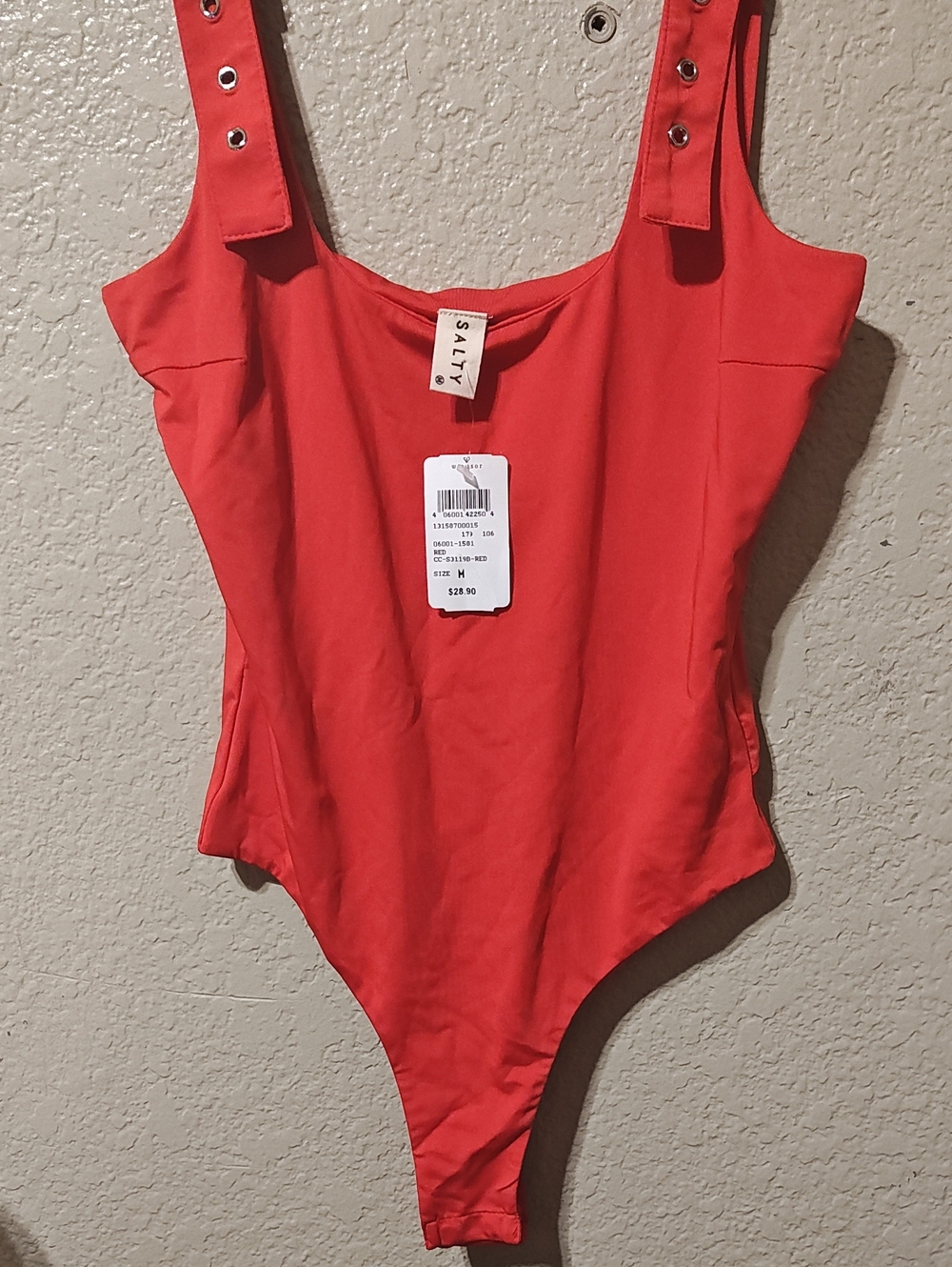 Salty Red Grommet-Detail Bodysuit